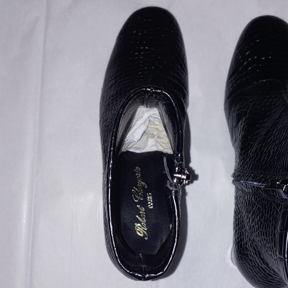 CLERGERIE Croc Leather Ankle Boots Metal Block Mid heel Black Booties Size 6.5 - Picture 14 of 16